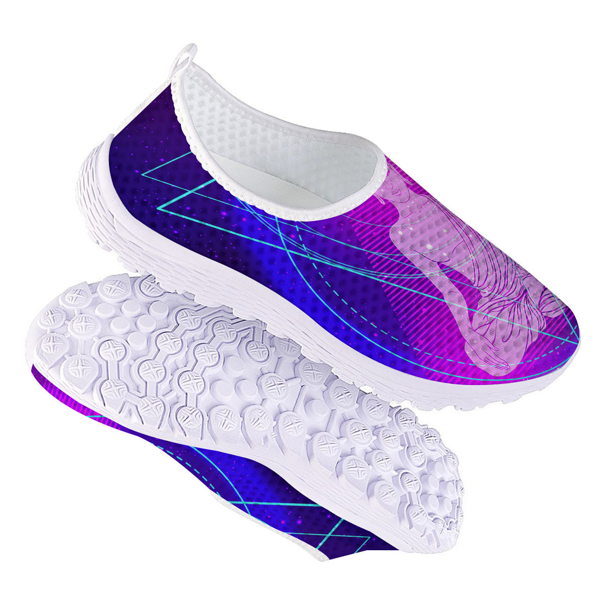 Buddha Teal And Purple Print Nurse Shoes-grizzshop
