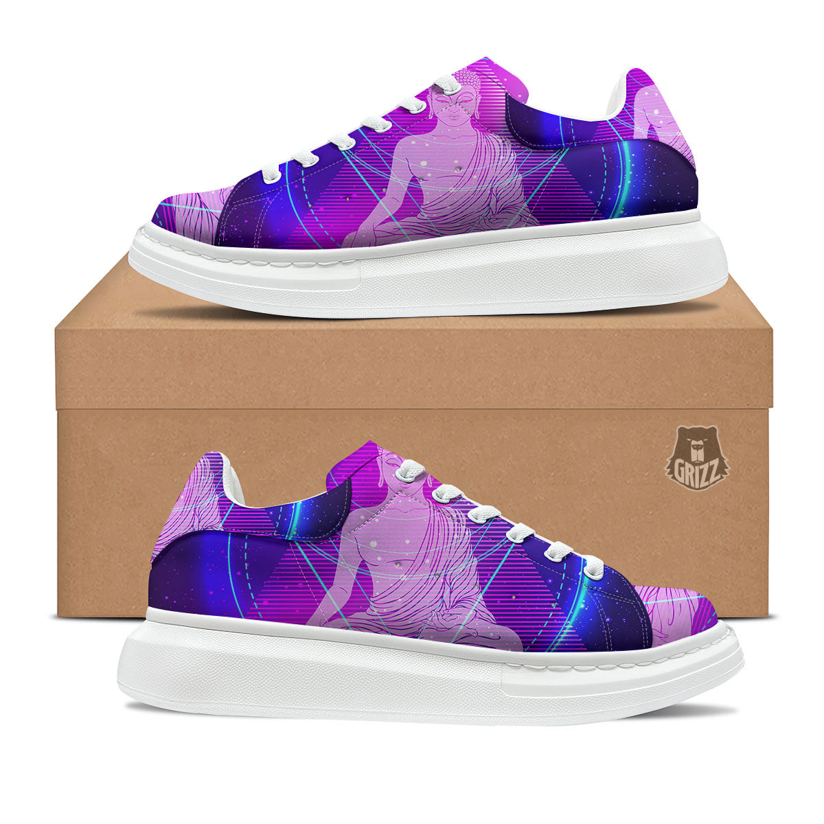Buddha Teal And Purple Print Platform Shoes-grizzshop