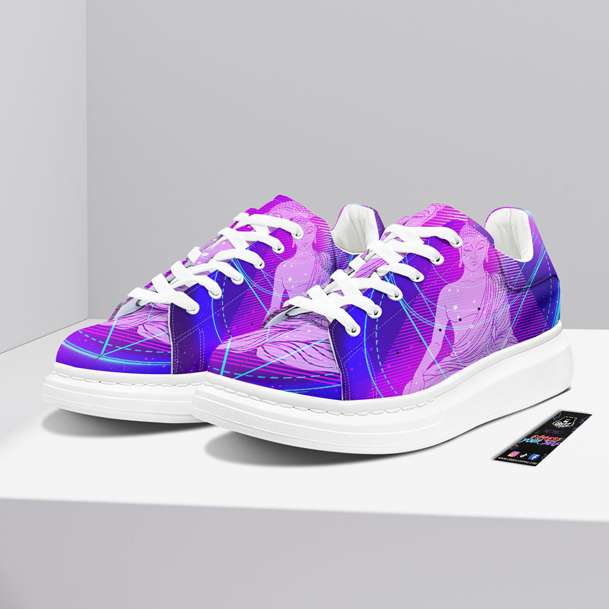 Buddha Teal And Purple Print Platform Shoes-grizzshop