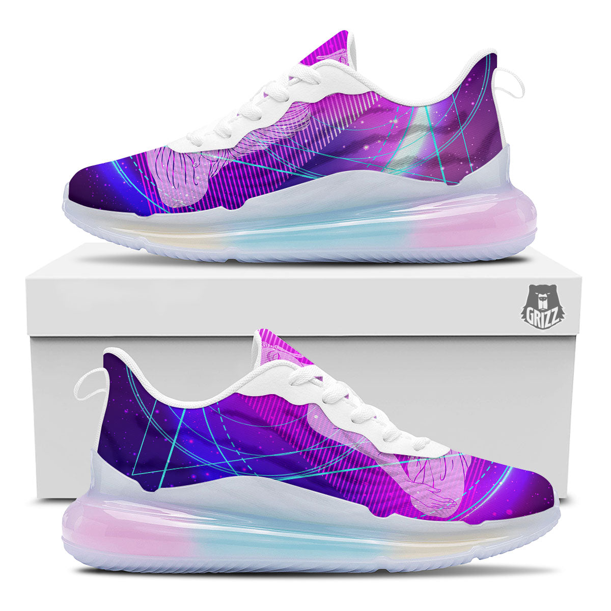 Buddha Teal And Purple Print Running Sneakers-grizzshop
