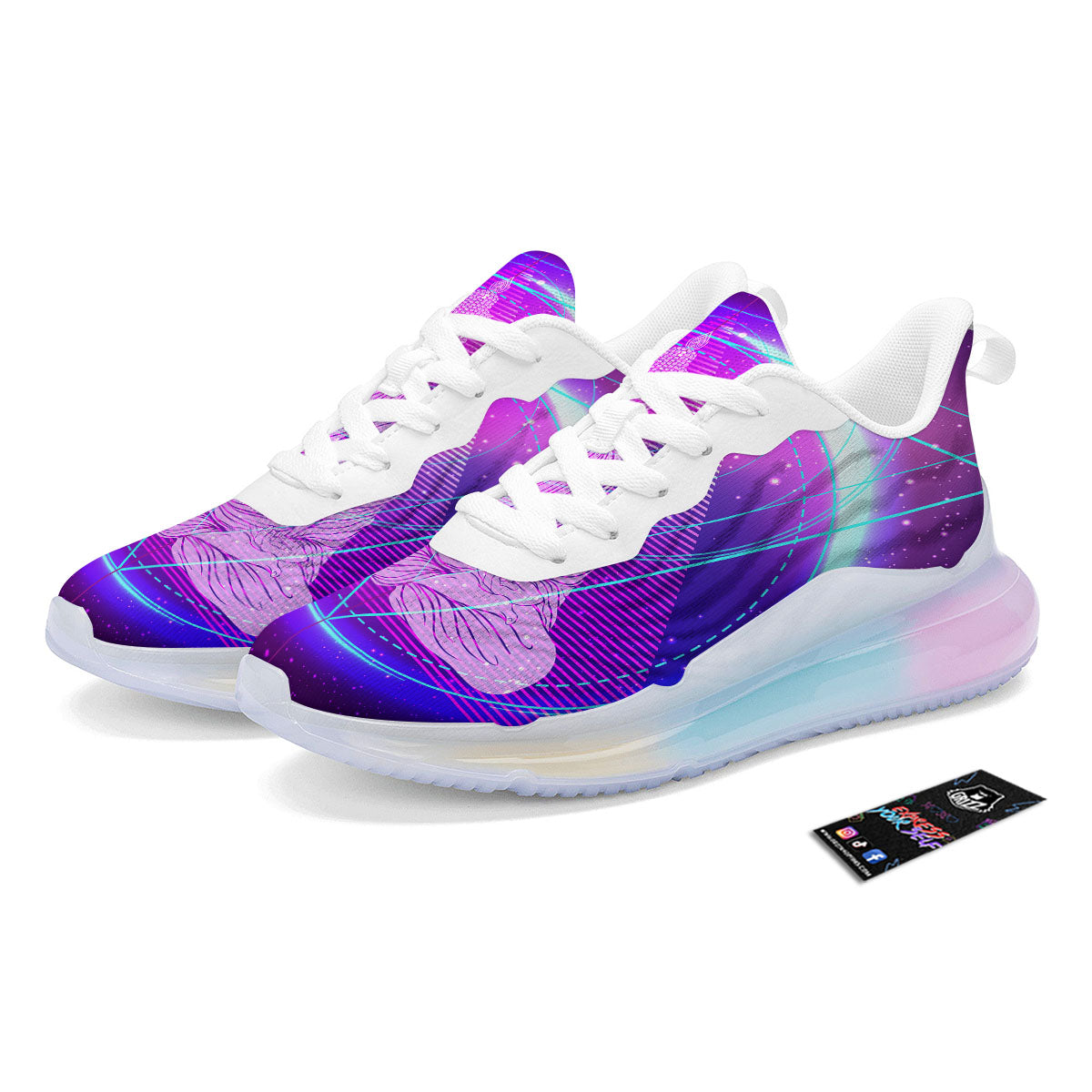 Buddha Teal And Purple Print Running Sneakers-grizzshop