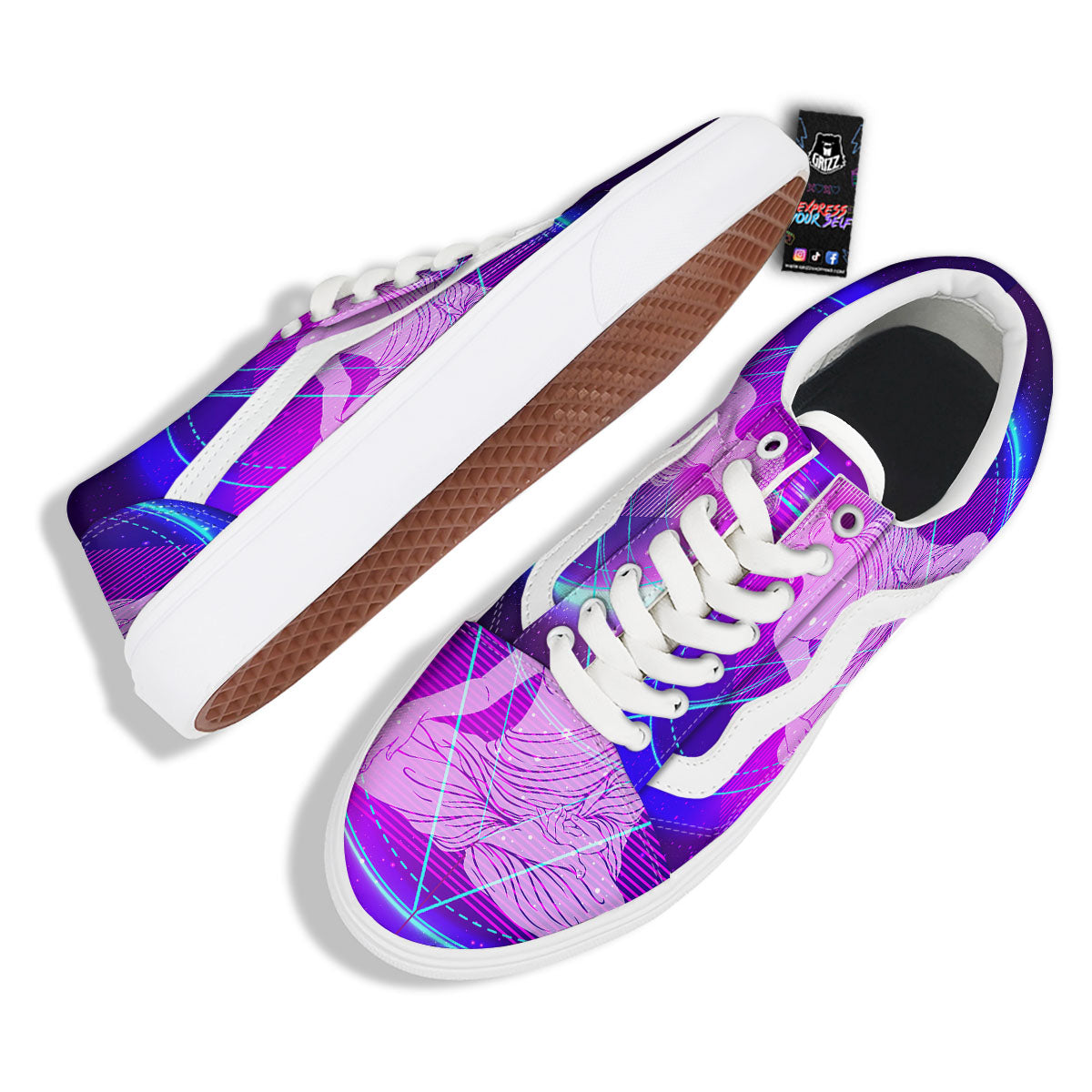 Buddha Teal And Purple Print Skate Shoes-grizzshop