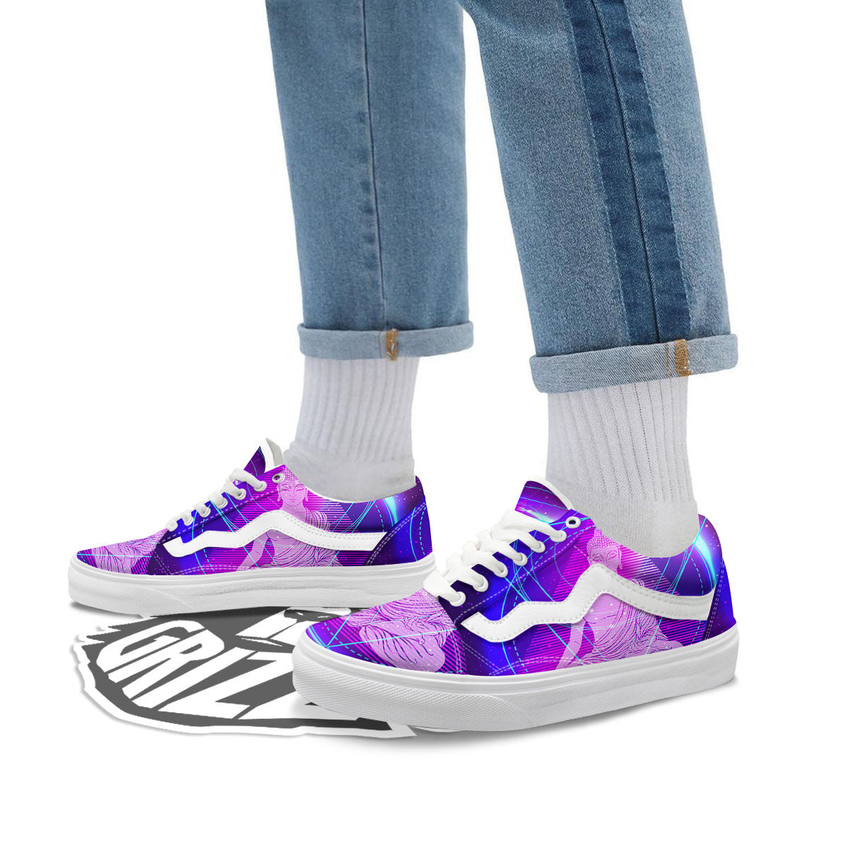 Buddha Teal And Purple Print Skate Shoes-grizzshop
