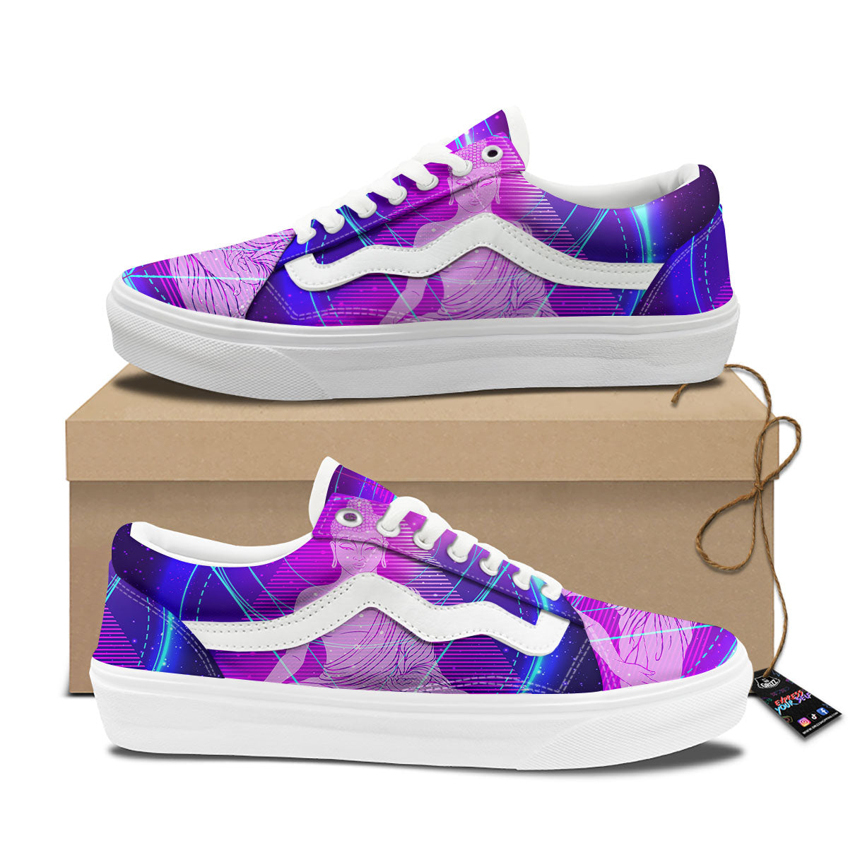 Buddha Teal And Purple Print Skate Shoes-grizzshop