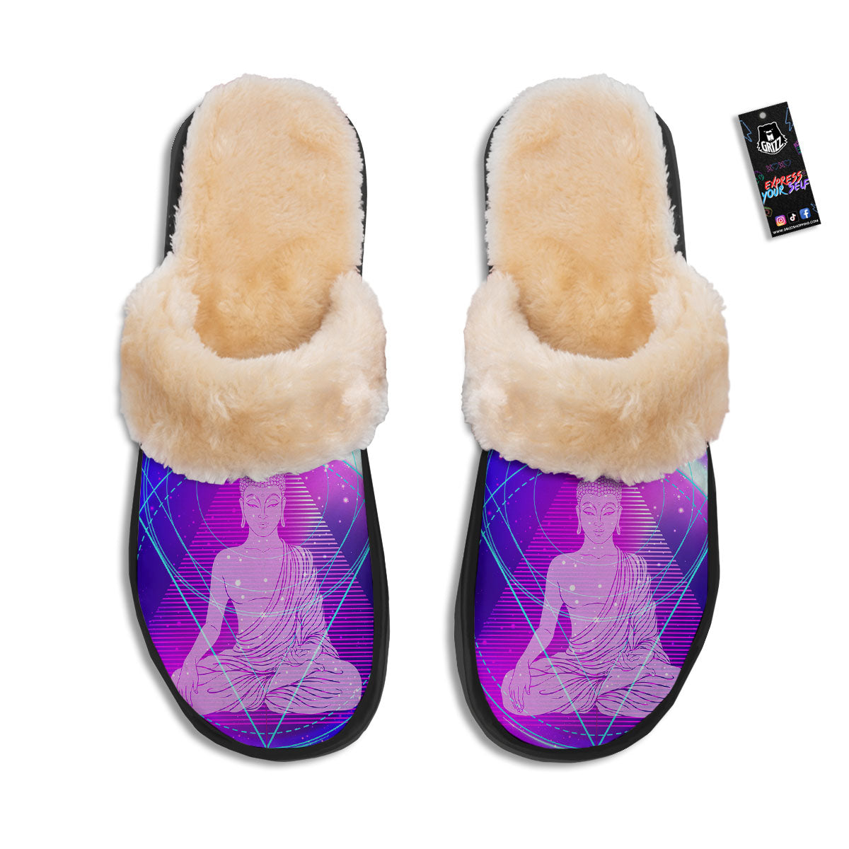 Buddha Teal And Purple Print Slippers-grizzshop