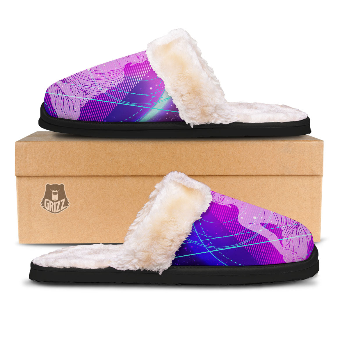 Buddha Teal And Purple Print Slippers-grizzshop