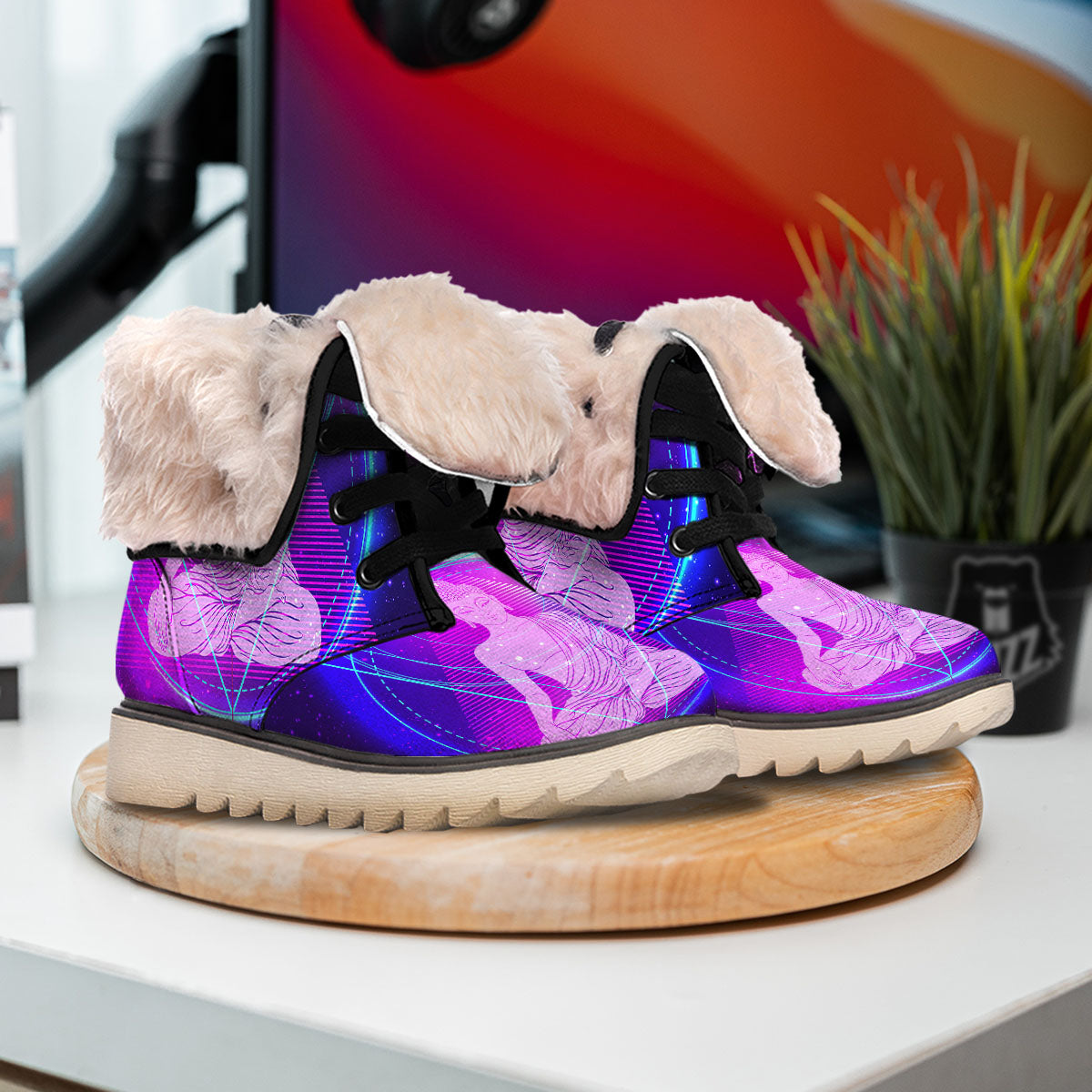 Buddha Teal And Purple Print Snow Boots-grizzshop