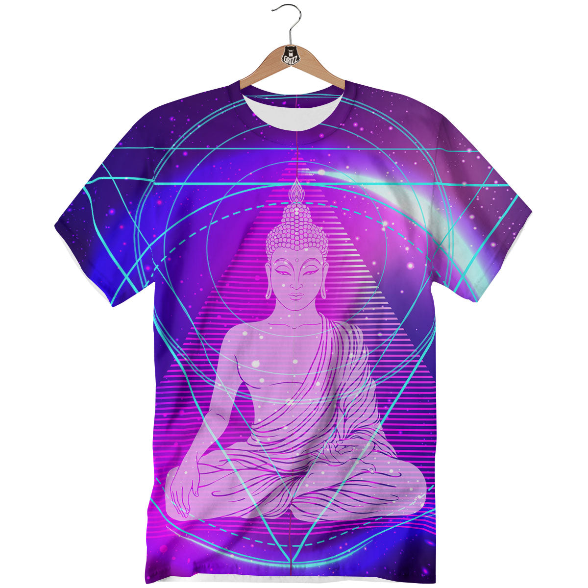 Buddha Teal And Purple Print T-Shirt-grizzshop