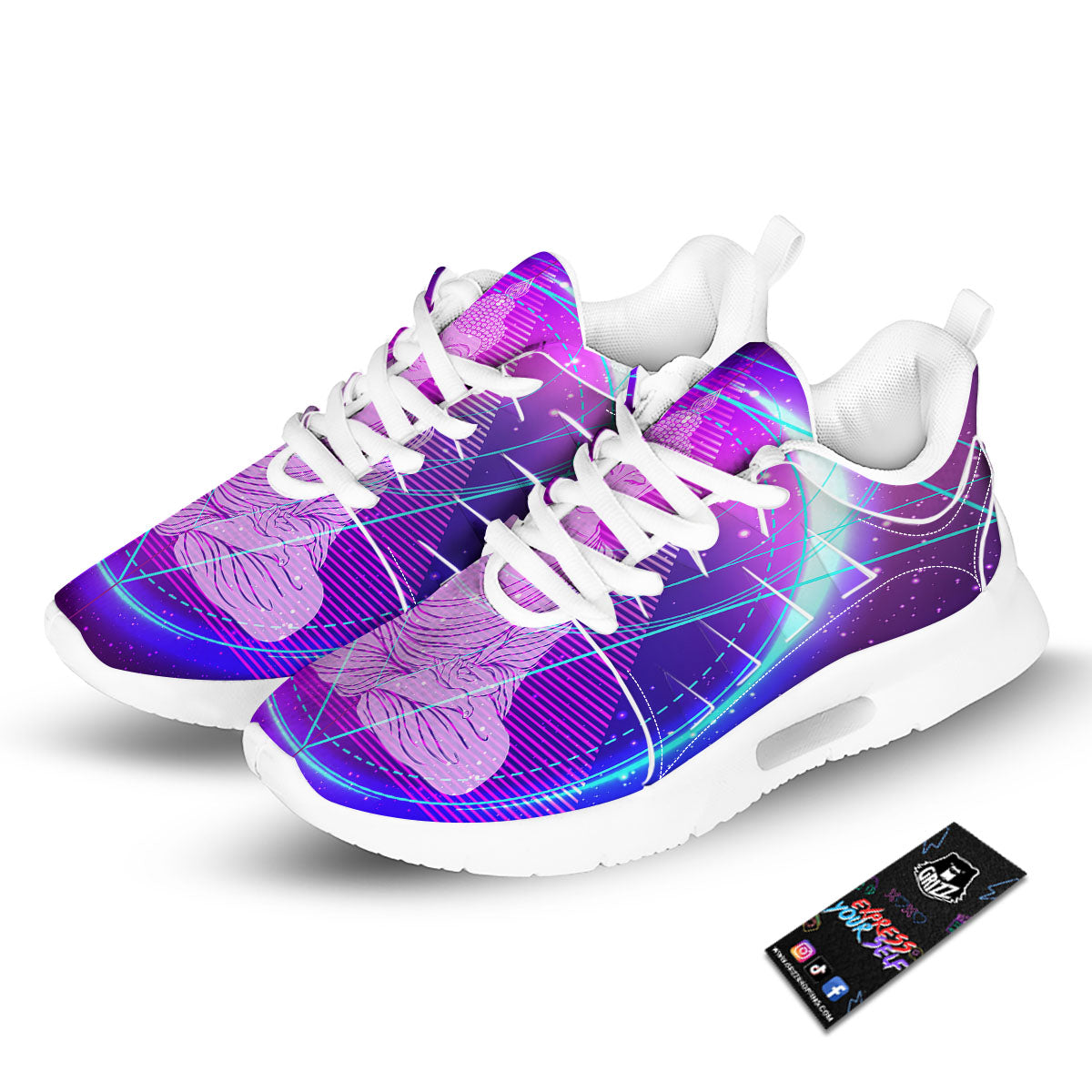 Buddha Teal And Purple Print Tennis Shoes-grizzshop