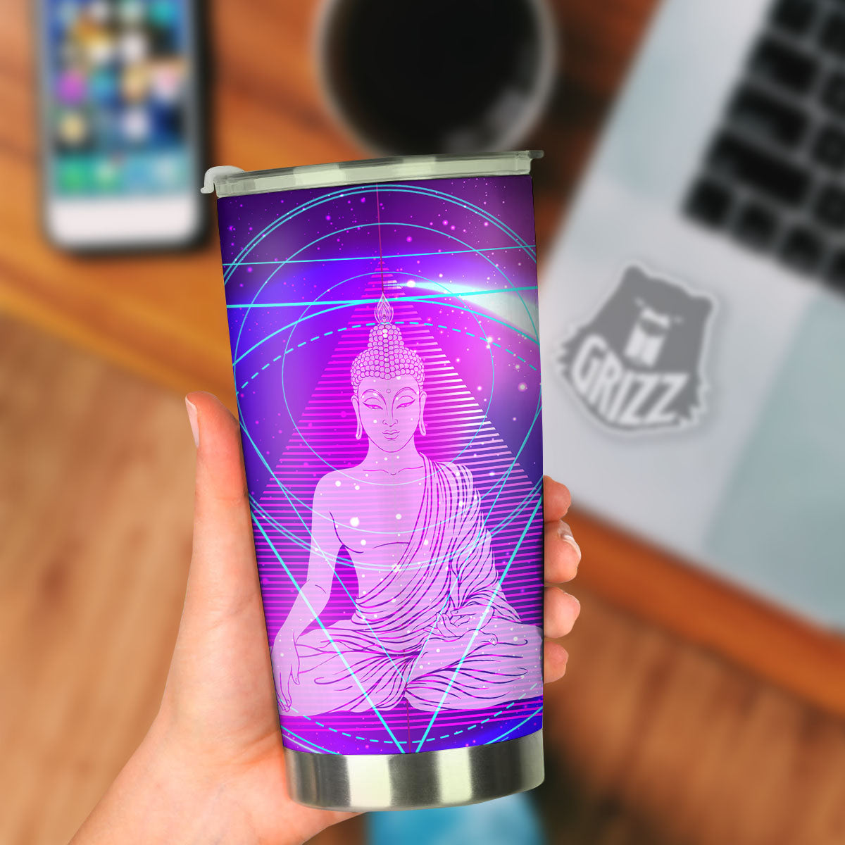 Buddha Teal And Purple Print Tumbler-grizzshop