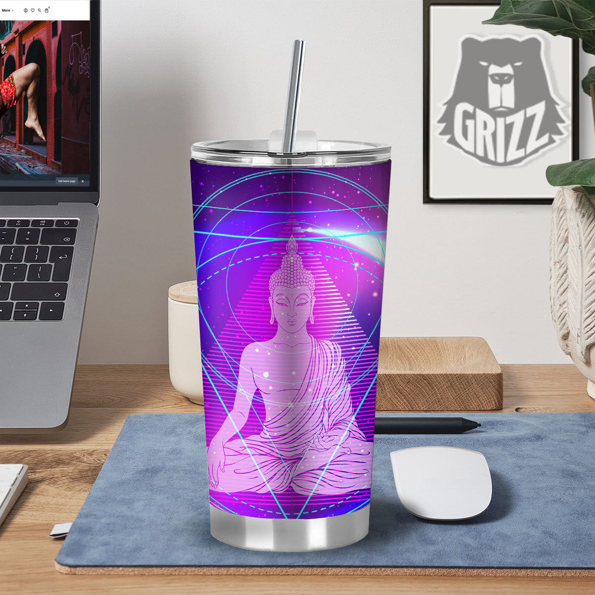Buddha Teal And Purple Print Tumbler-grizzshop