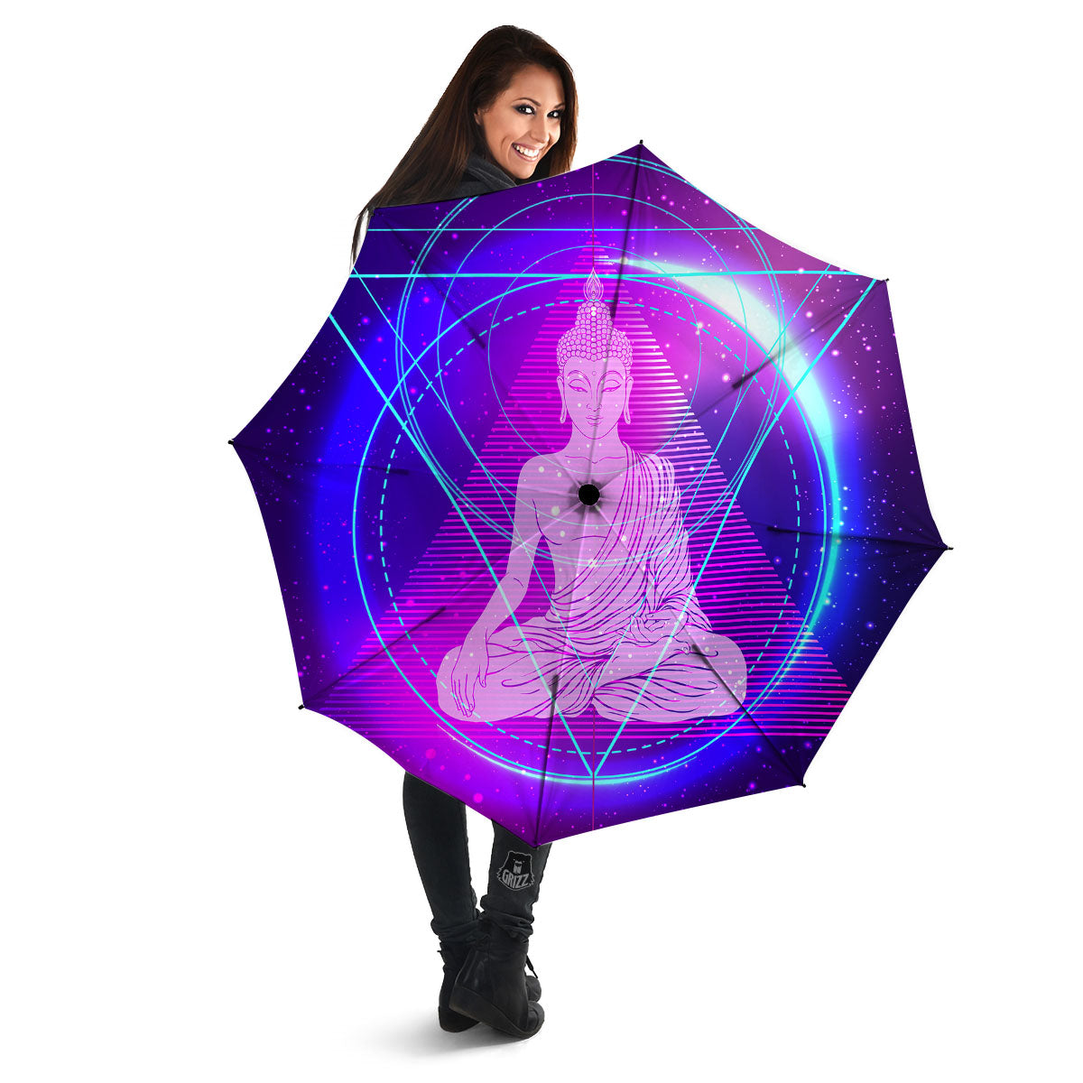 Buddha Teal And Purple Print Umbrella-grizzshop