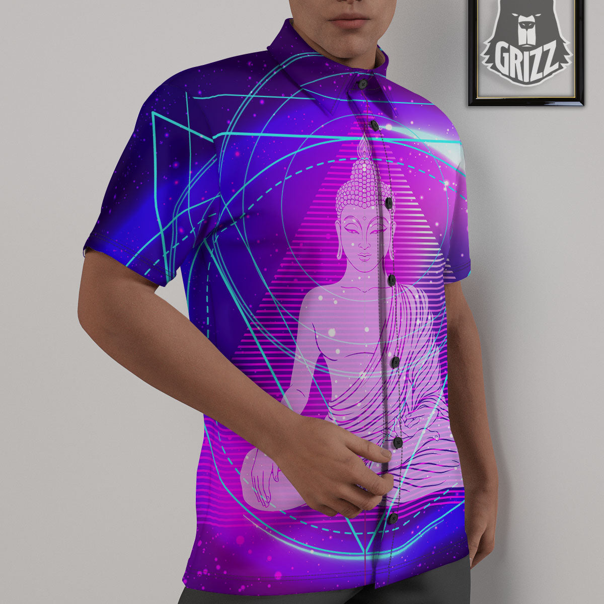 Buddha Teal And Purple Print Untucked Shirts-grizzshop