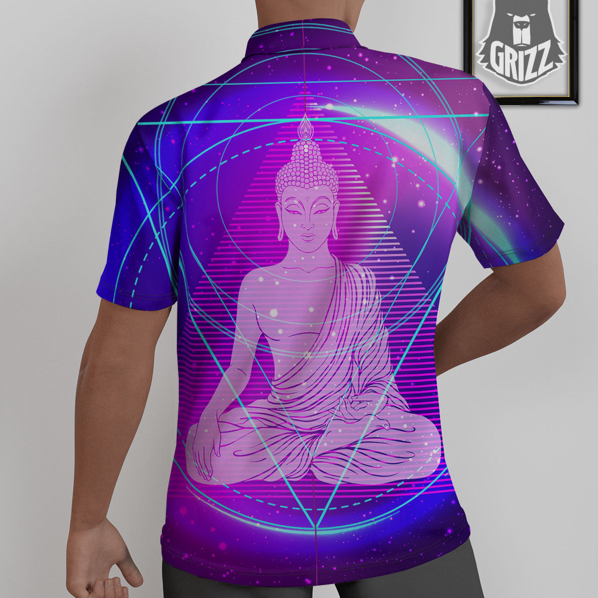 Buddha Teal And Purple Print Untucked Shirts-grizzshop
