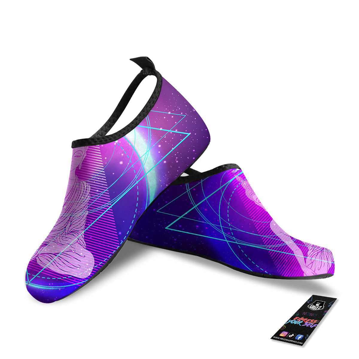 Buddha Teal And Purple Print Water Shoes-grizzshop