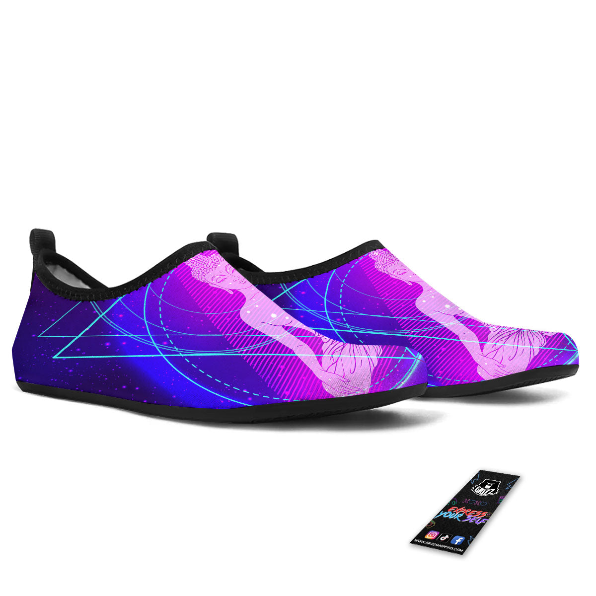 Buddha Teal And Purple Print Water Shoes-grizzshop