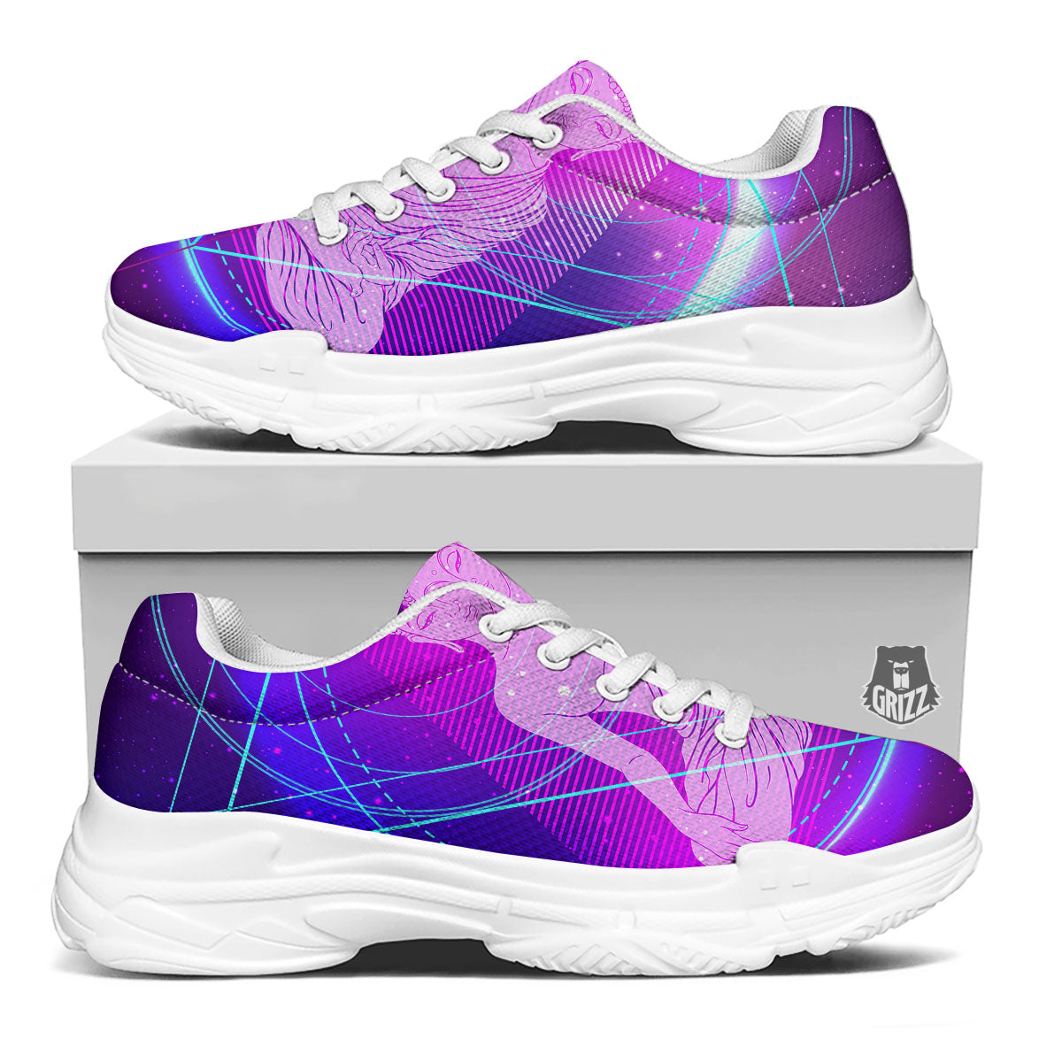 Buddha Teal And Purple Print White Chunky Shoes-grizzshop