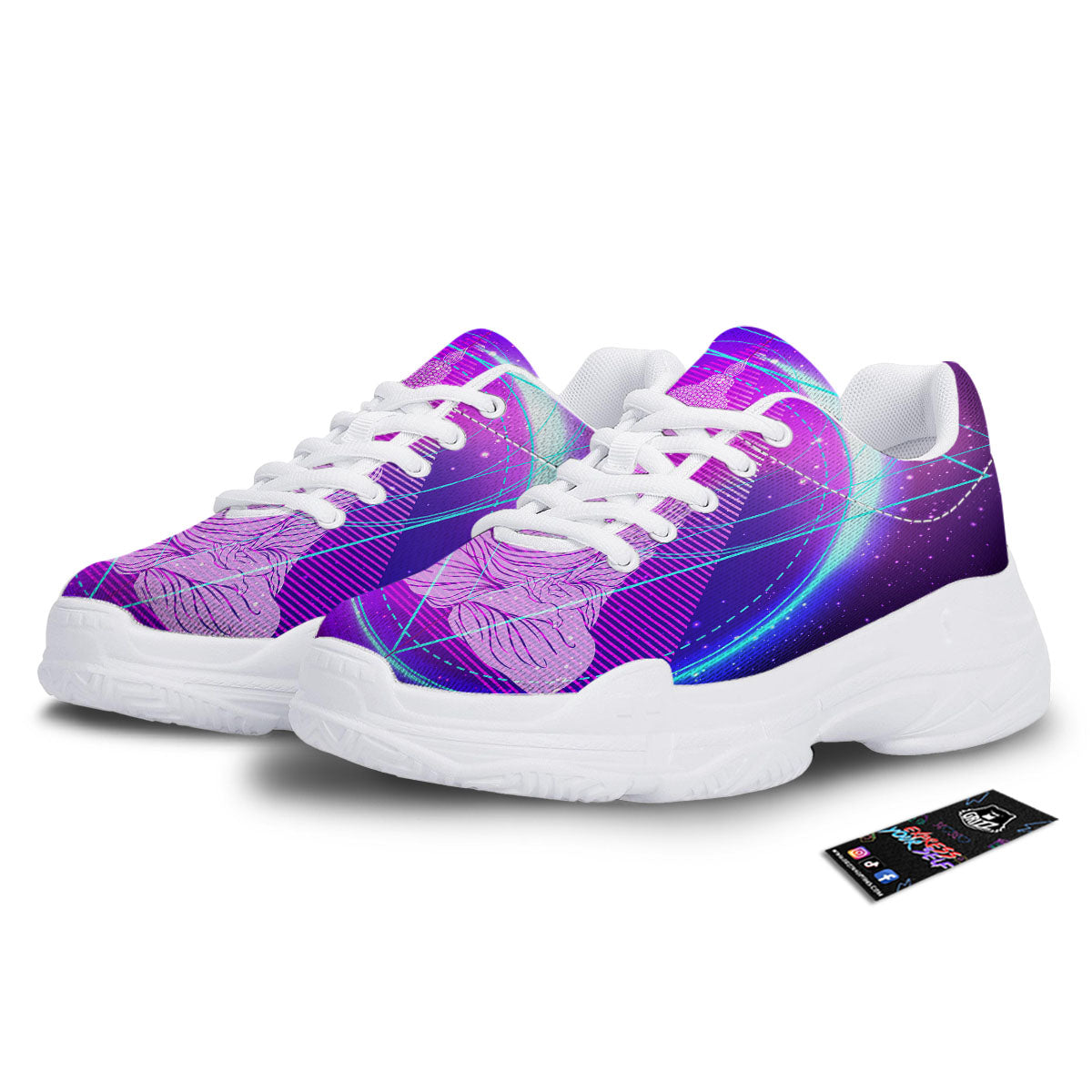 Buddha Teal And Purple Print White Chunky Shoes-grizzshop
