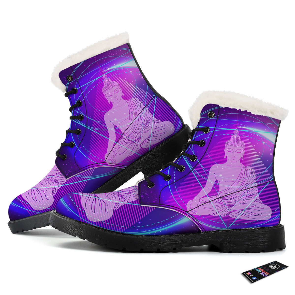 Buddha Teal And Purple Print Winter Boots-grizzshop