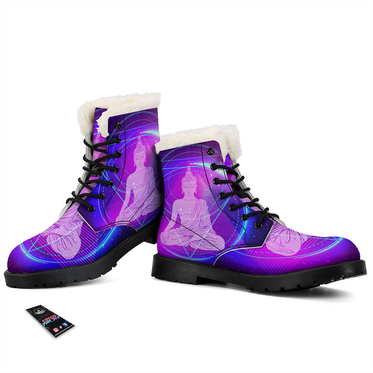 Buddha Teal And Purple Print Winter Boots-grizzshop