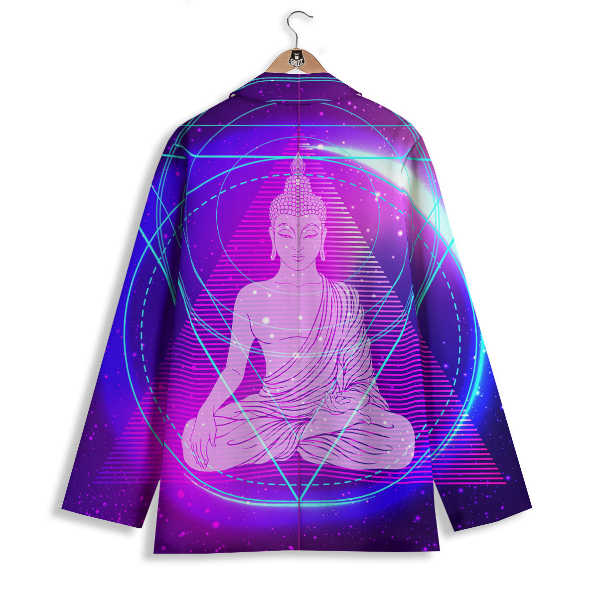 Buddha Teal And Purple Print Women's Blazer-grizzshop