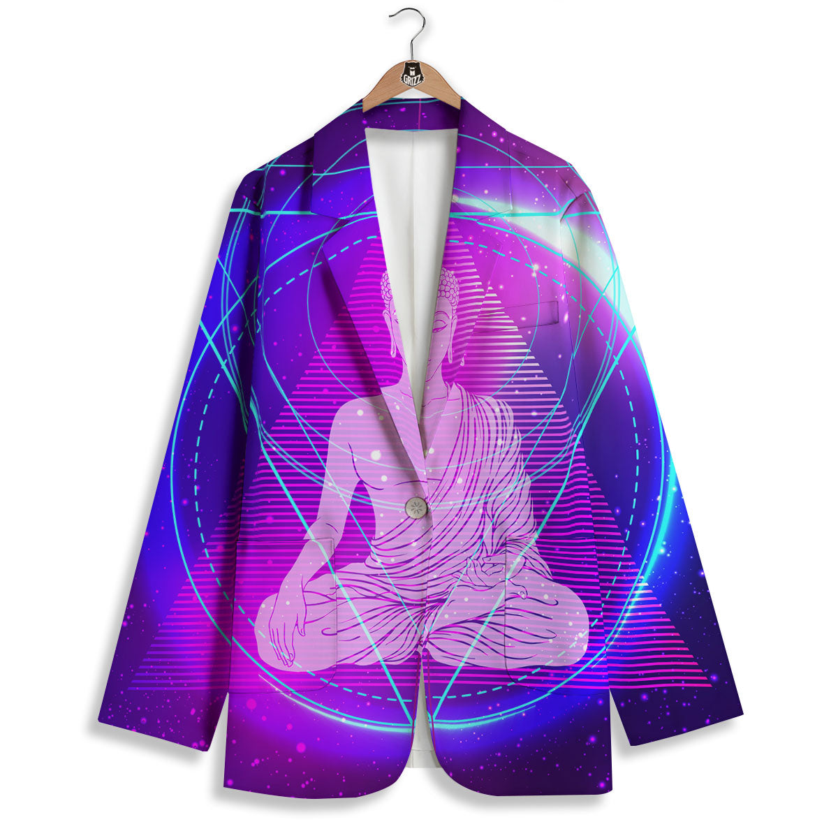 Buddha Teal And Purple Print Women's Blazer-grizzshop