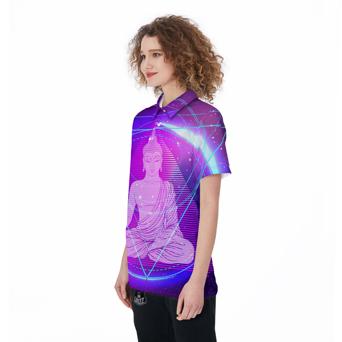 Buddha Teal And Purple Print Women's Golf Shirts-grizzshop