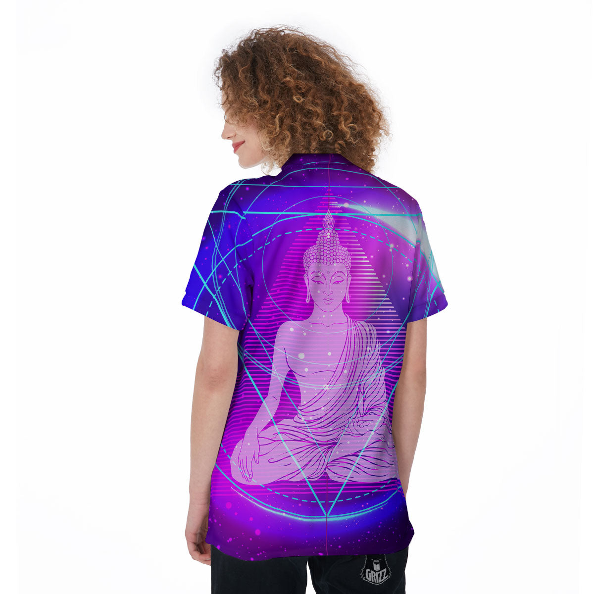 Buddha Teal And Purple Print Women's Golf Shirts-grizzshop