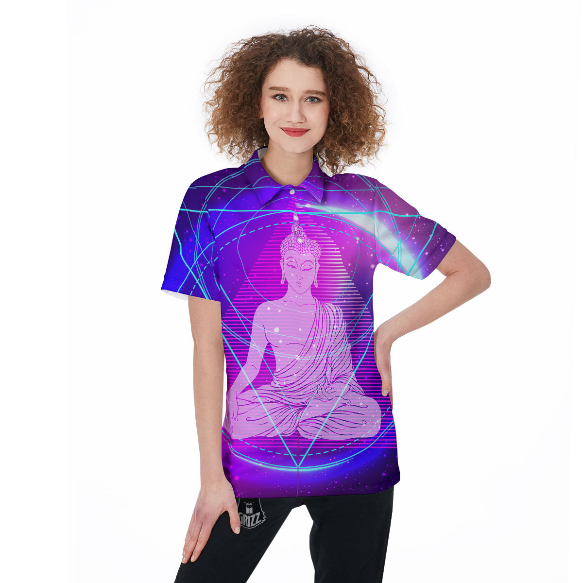 Buddha Teal And Purple Print Women's Golf Shirts-grizzshop