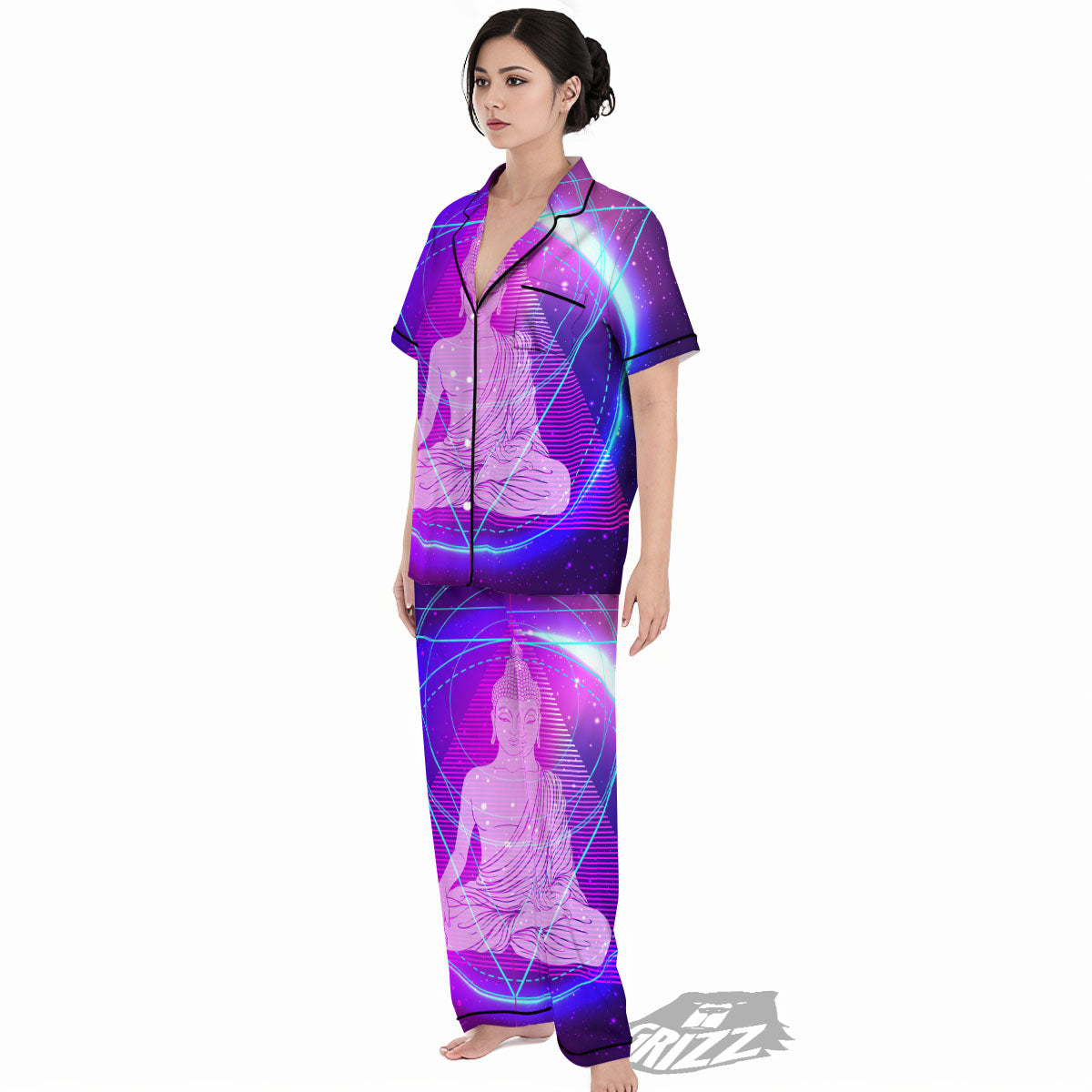 Buddha Teal And Purple Print Women's Pajamas Set-grizzshop