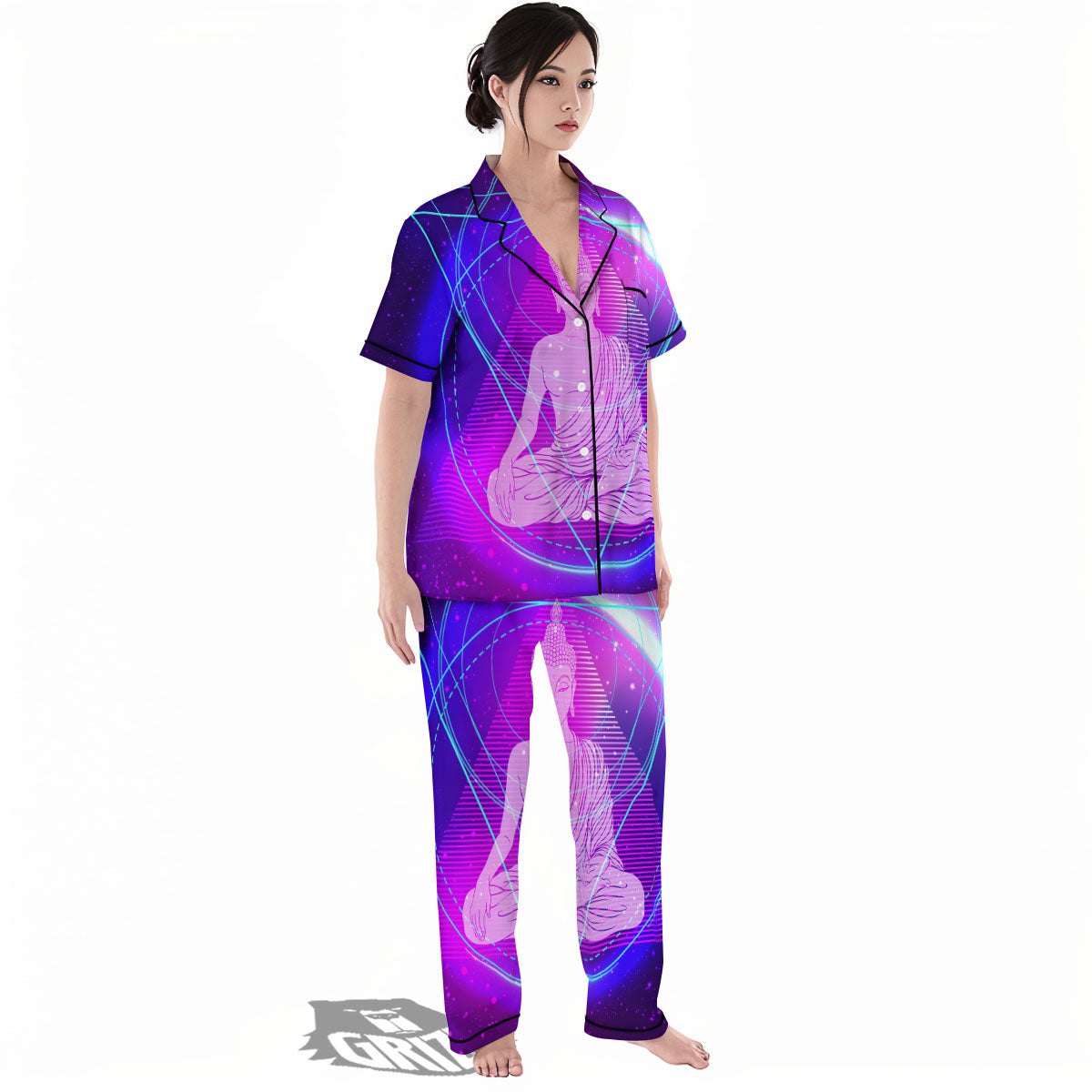 Buddha Teal And Purple Print Women's Pajamas Set-grizzshop