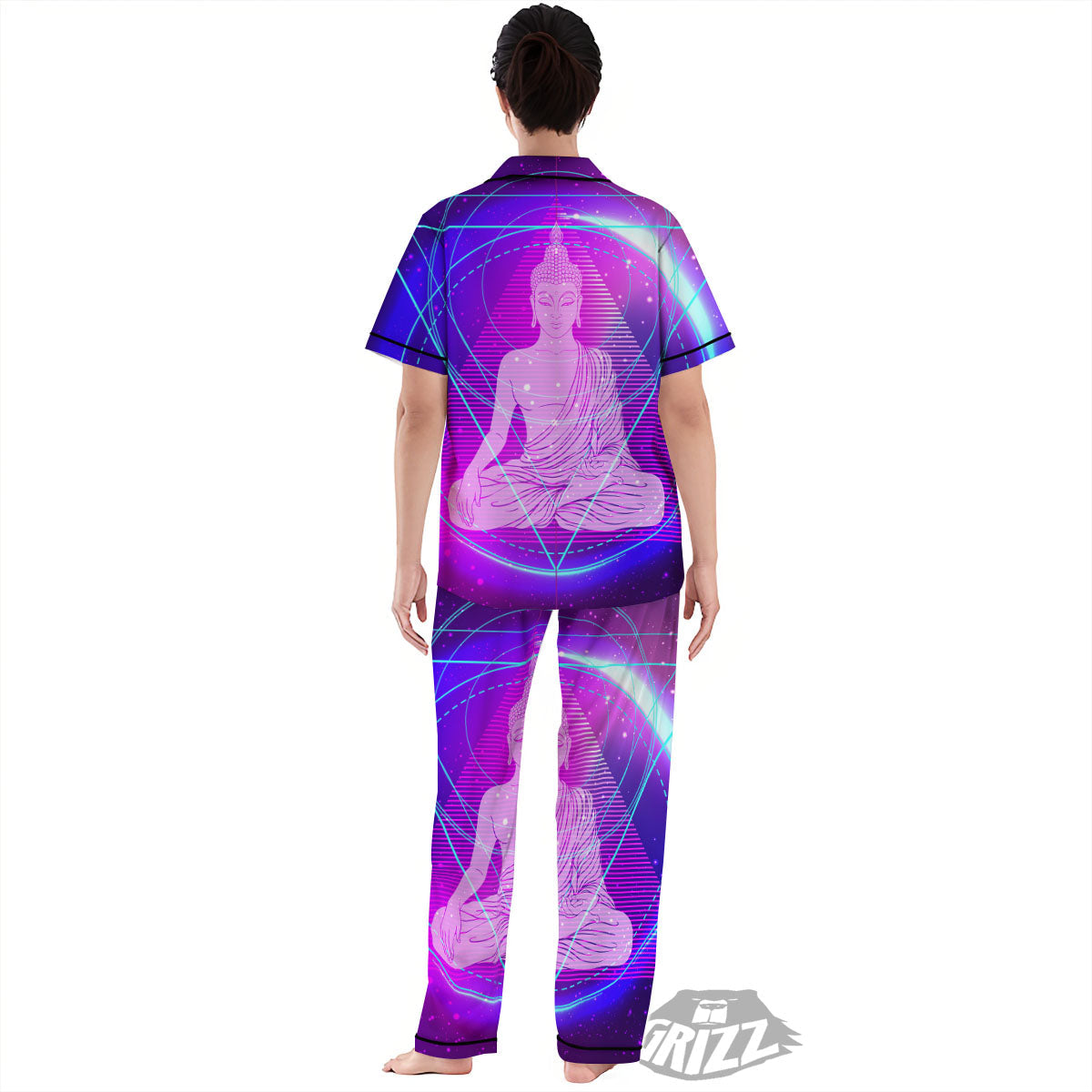 Buddha Teal And Purple Print Women's Pajamas Set-grizzshop