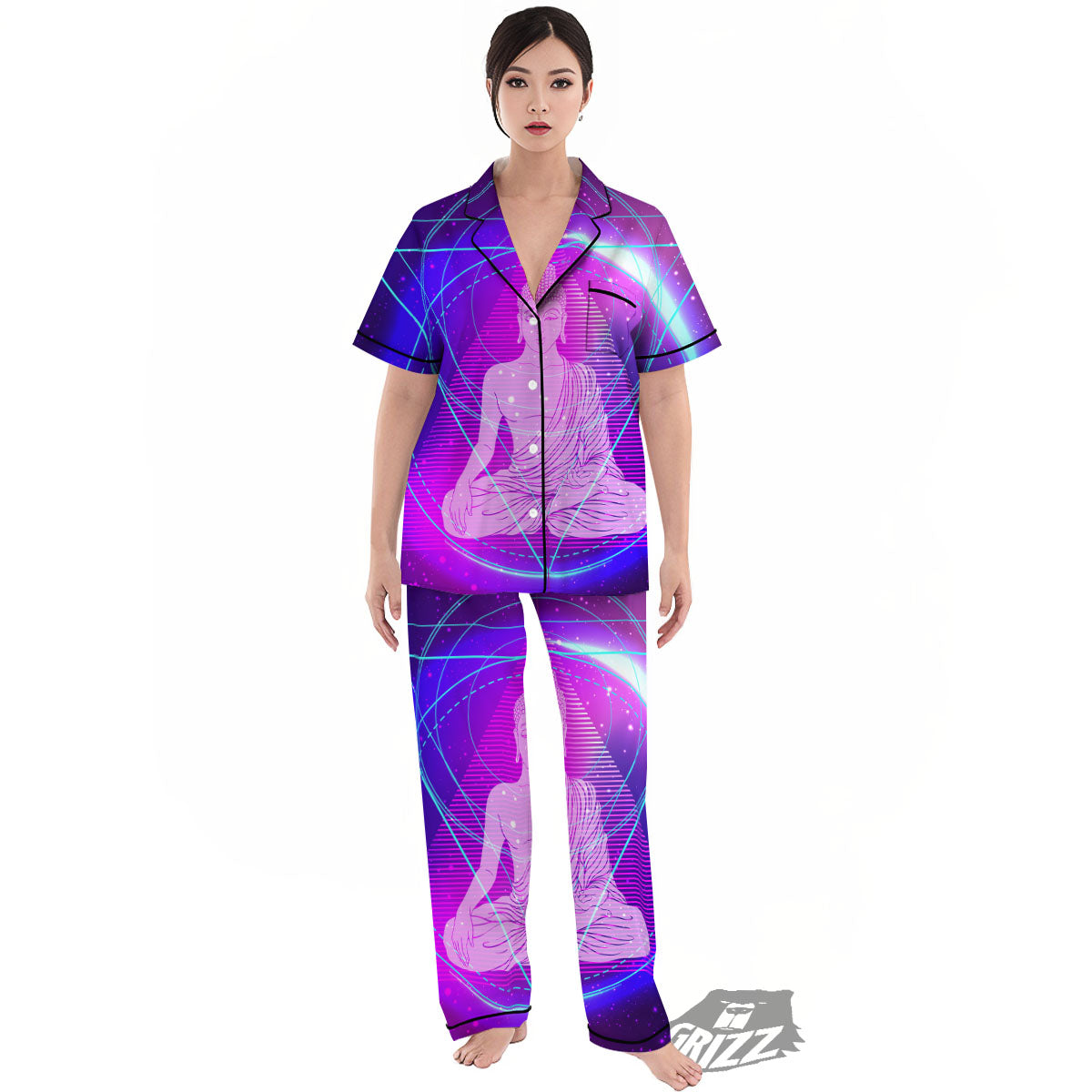 Buddha Teal And Purple Print Women's Pajamas Set-grizzshop