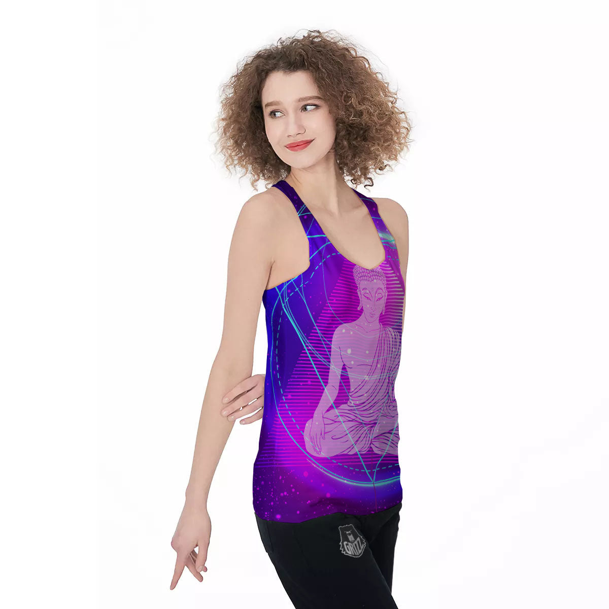Buddha Teal And Purple Print Women's Racerback Tank Top-grizzshop