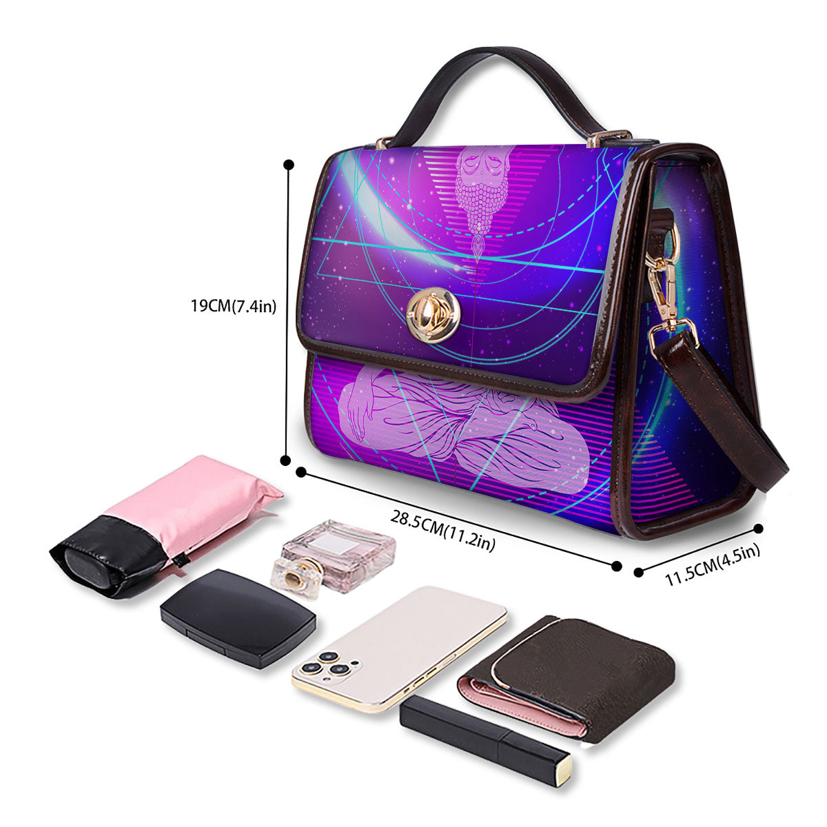 Buddha Teal And Purple Print Women's Satchel Bag-grizzshop