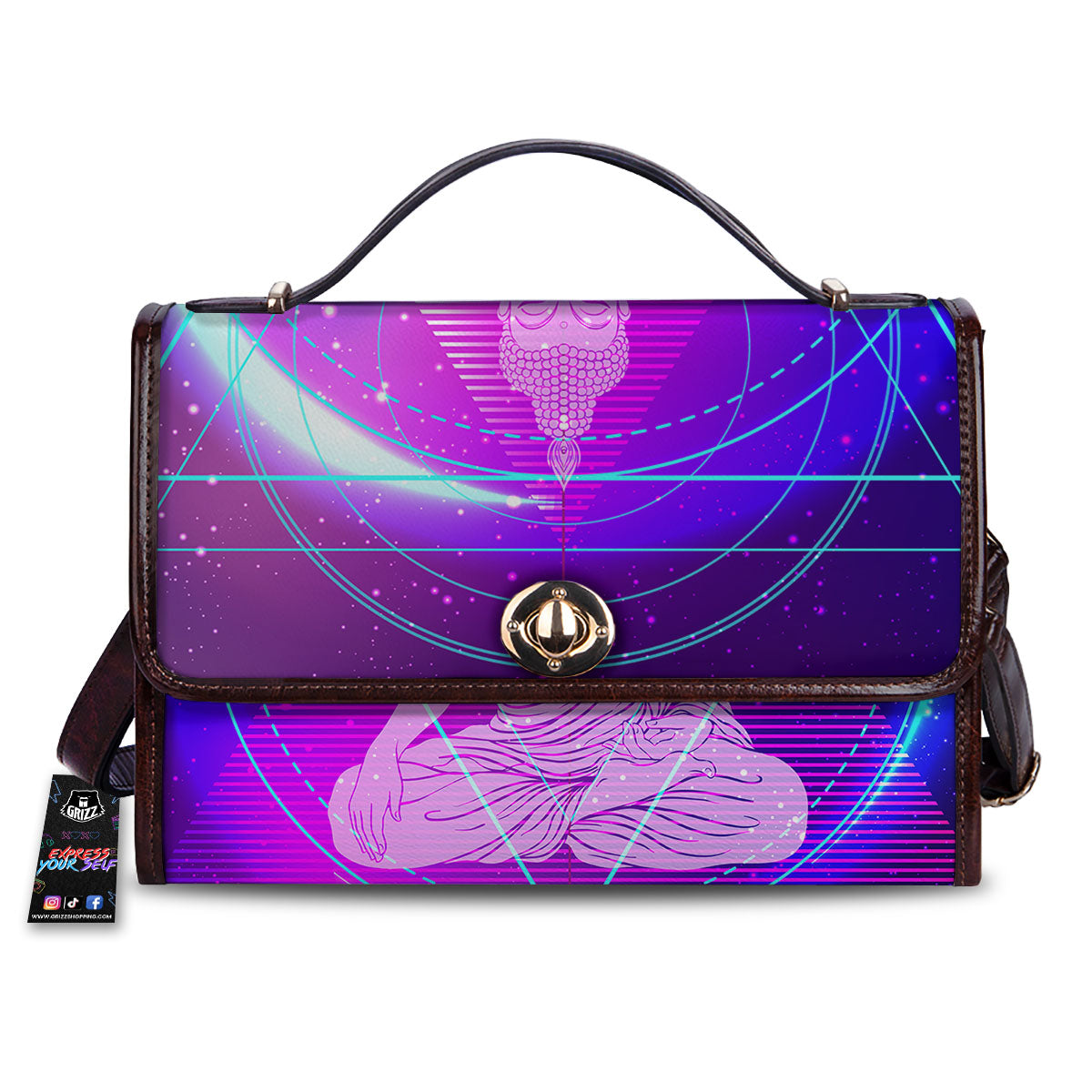 Buddha Teal And Purple Print Women's Satchel Bag-grizzshop
