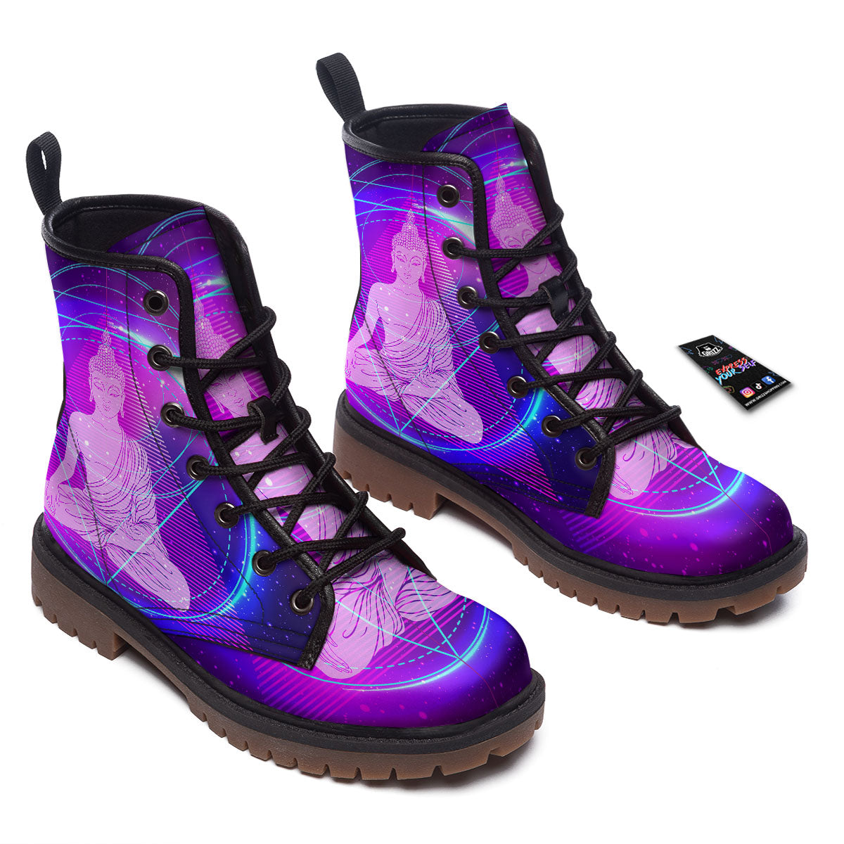 Buddha Teal And Purple Print Work Boots-grizzshop