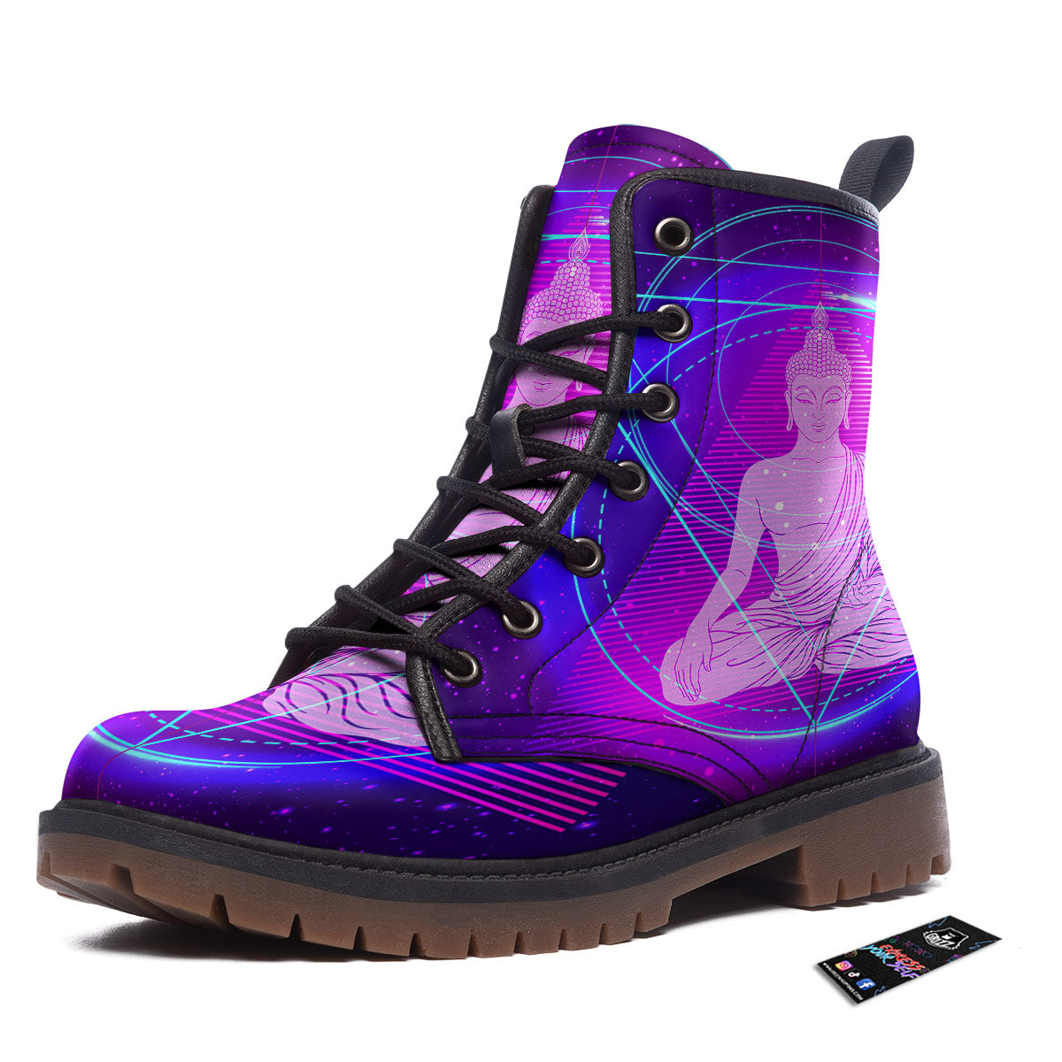Buddha Teal And Purple Print Work Boots-grizzshop