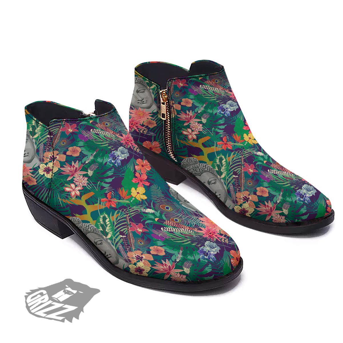 Buddha Tropical Print Pattern Ankle Boots-grizzshop