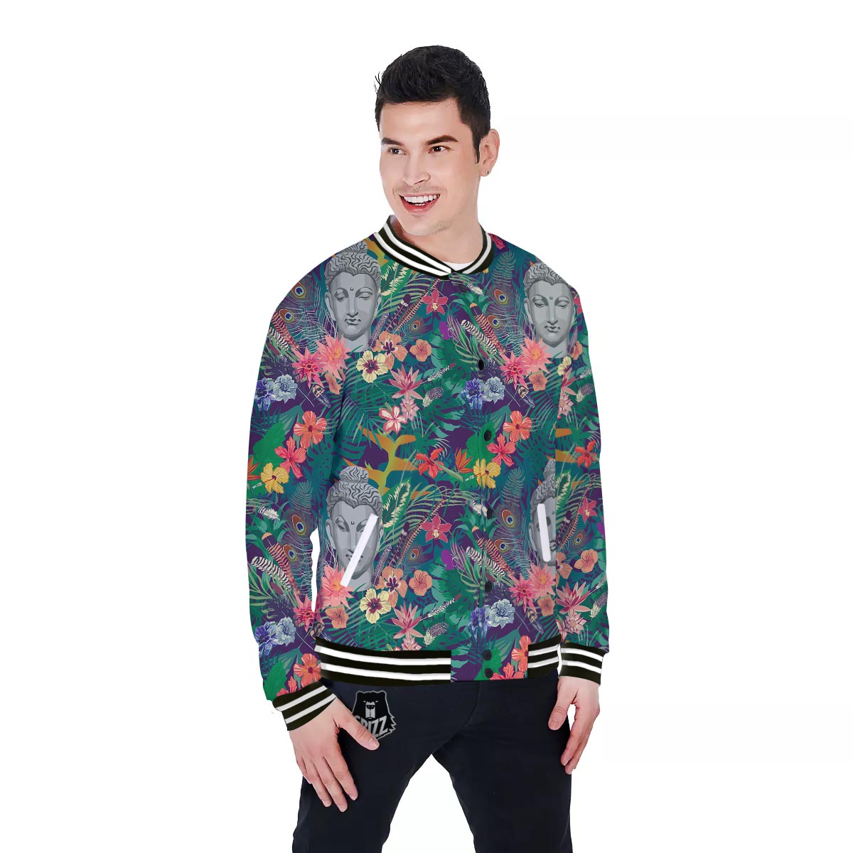 Buddha Tropical Print Pattern Baseball Jacket-grizzshop