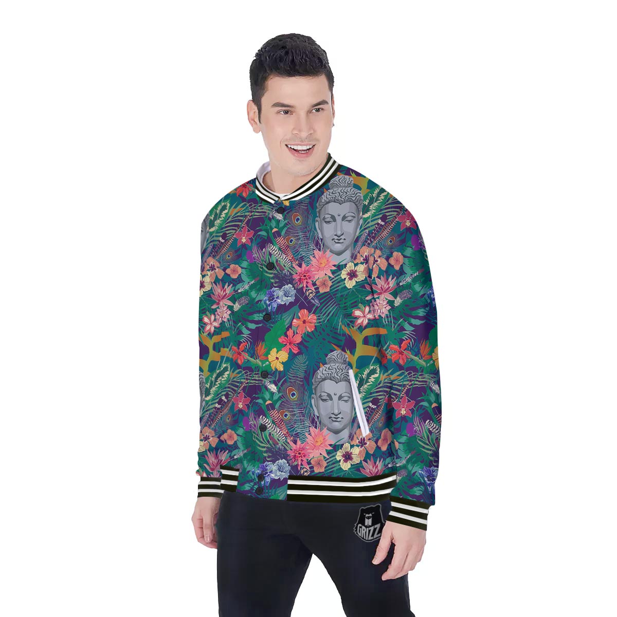 Buddha Tropical Print Pattern Baseball Jacket-grizzshop