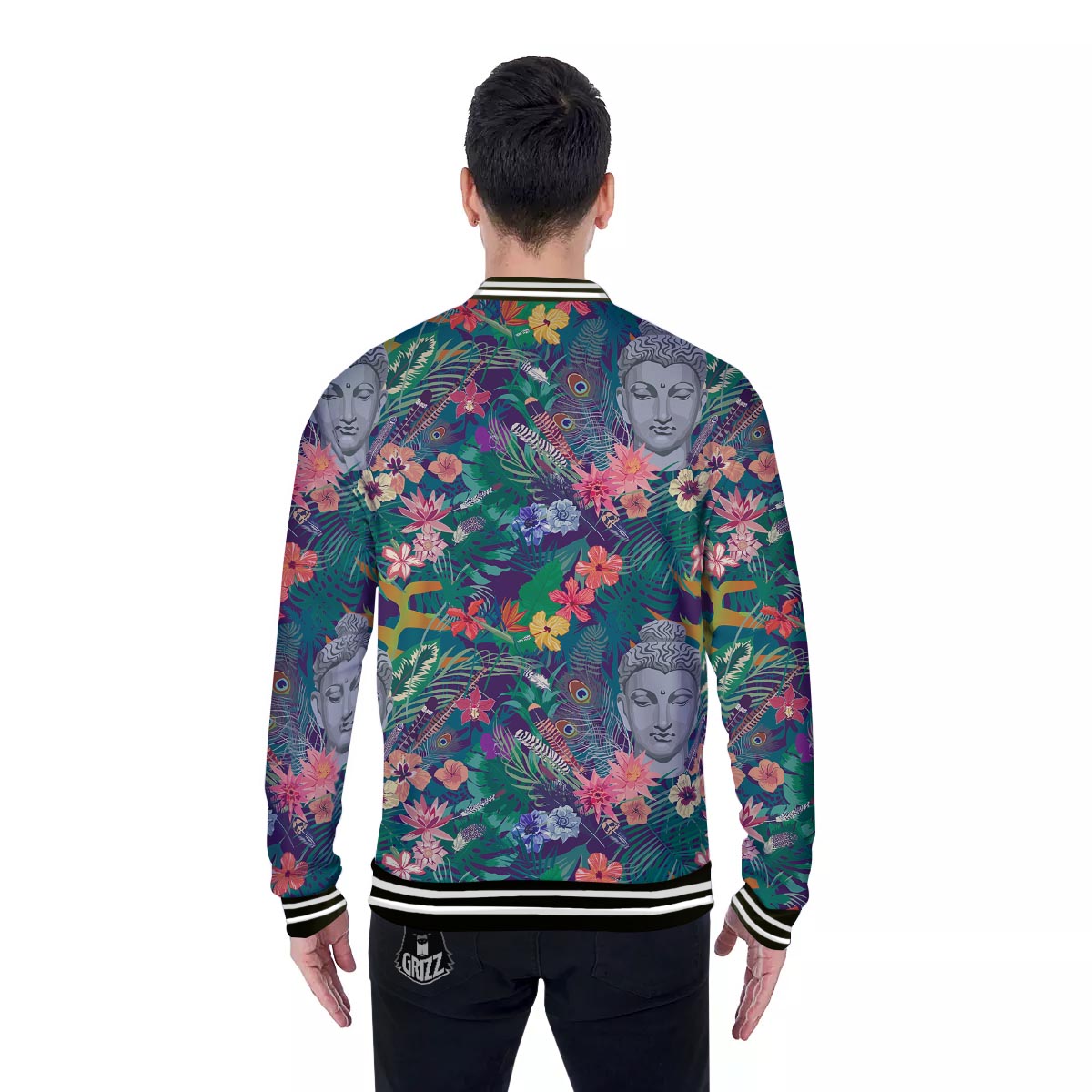Buddha Tropical Print Pattern Baseball Jacket-grizzshop
