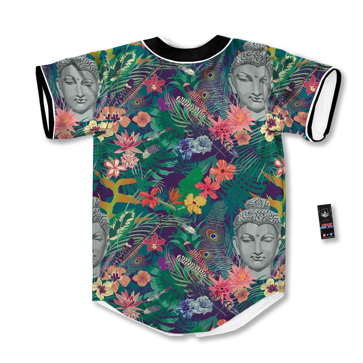 Buddha Tropical Print Pattern Baseball Jersey-grizzshop
