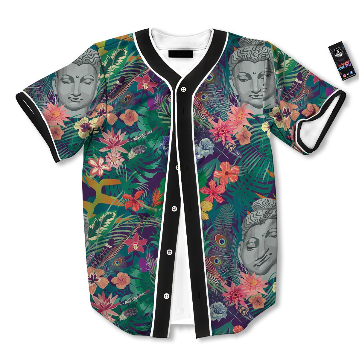 Buddha Tropical Print Pattern Baseball Jersey-grizzshop