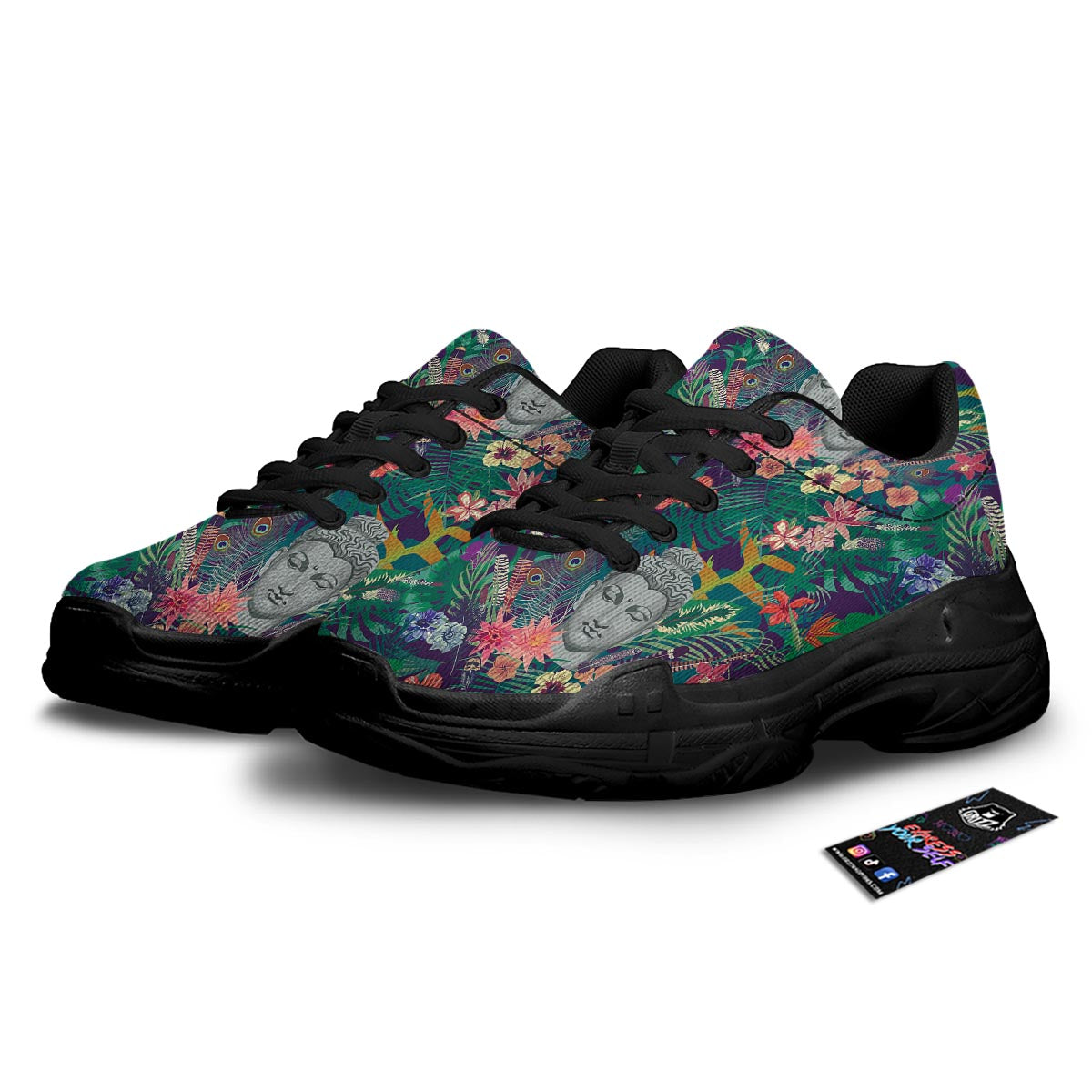 Buddha Tropical Print Pattern Black Chunky Shoes-grizzshop
