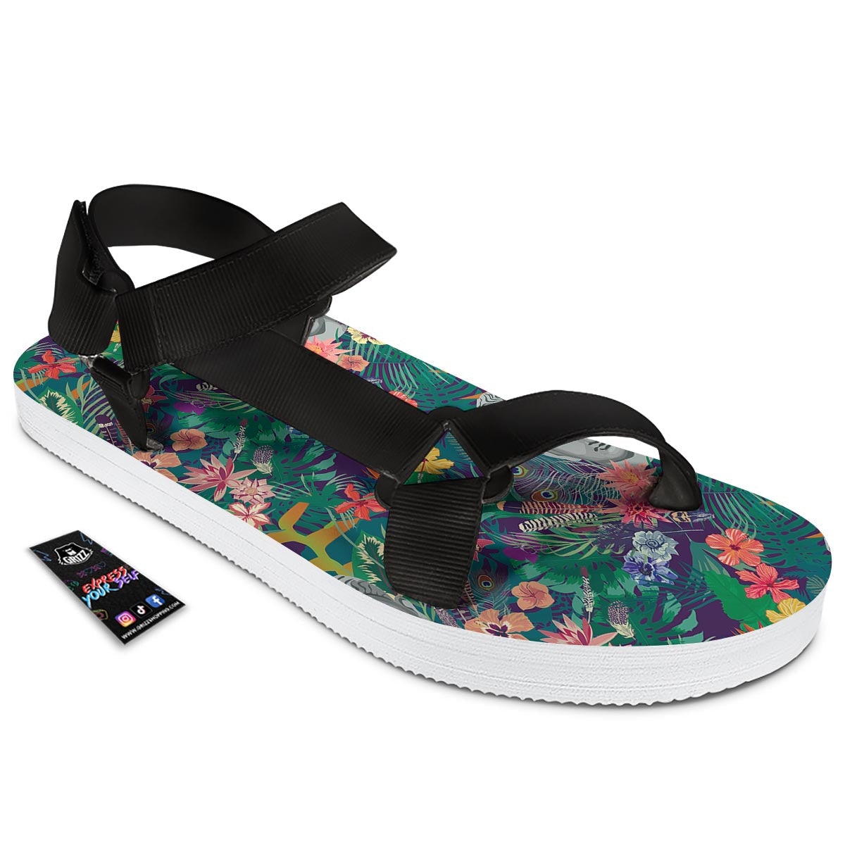 Buddha Tropical Print Pattern Black Open Toe Sandals-grizzshop