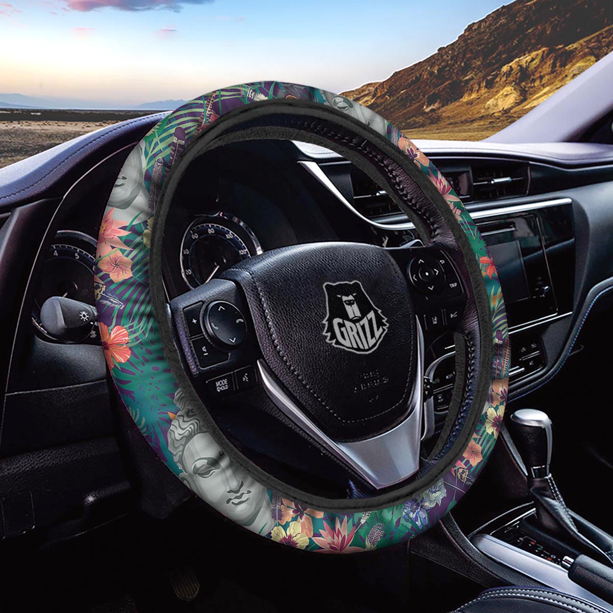 Buddha Tropical Print Pattern Car Steering Wheel Cover-grizzshop