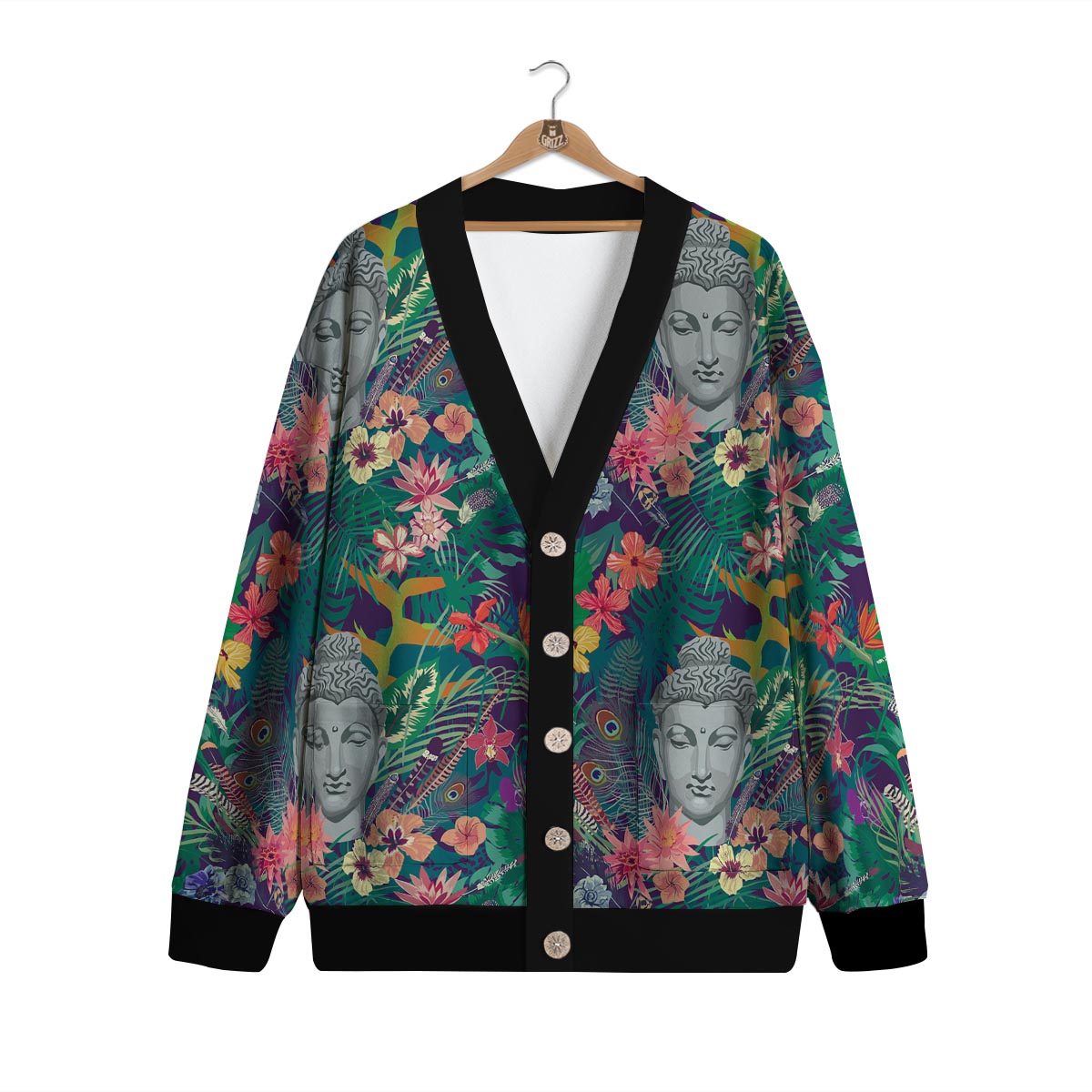 Buddha Tropical Print Pattern Cardigan-grizzshop