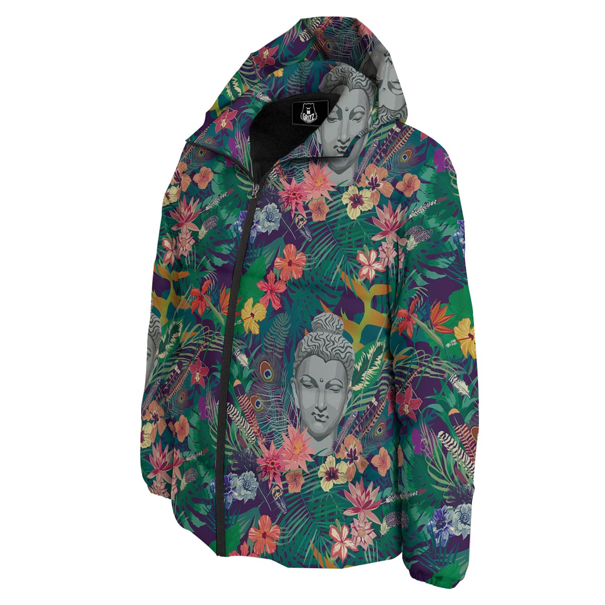 Buddha Tropical Print Pattern Down Jacket-grizzshop
