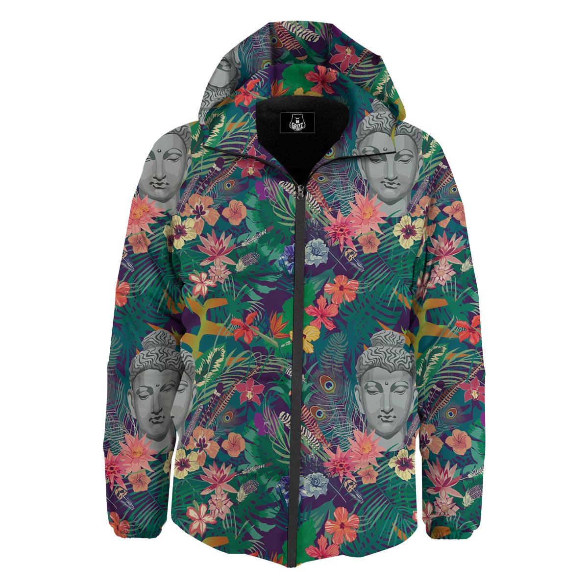 Buddha Tropical Print Pattern Down Jacket-grizzshop